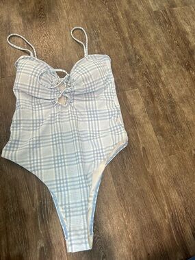 O’Neill Light Blue Plaid One-Piece Swimsuit